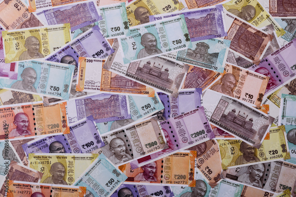 Obraz premium Indian paper currency, rupees, for financial transactions and exchange. Indian rupee currency