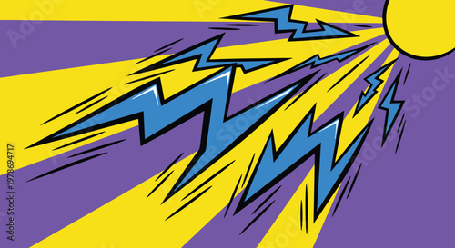 Comics style lightning bolts radiating sun.