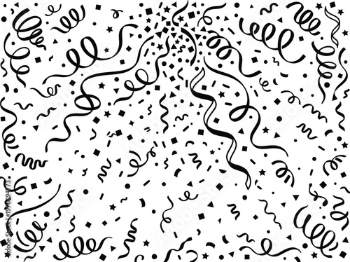 A festive celebration background with confetti and ribbons