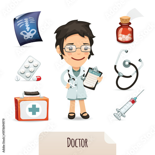 Medical set with a female doctor