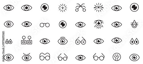 Vision, Optical Health, and Eye Care Thin Line Icon Set for Ophthalmology and Optometry