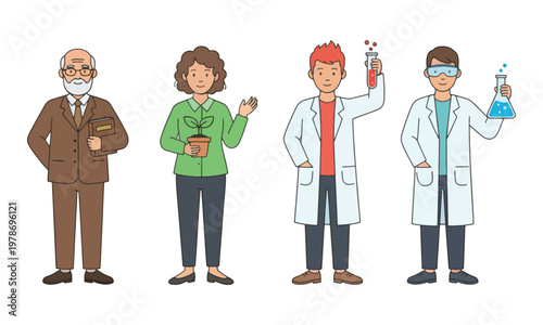 Scientist Professor and Researcher Characters Set
