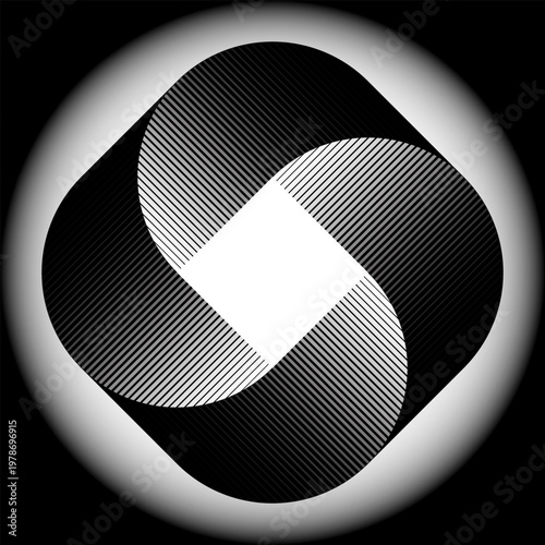 A modern, minimalist, creative logo template featuring a dynamic geometric shape on a dark background.