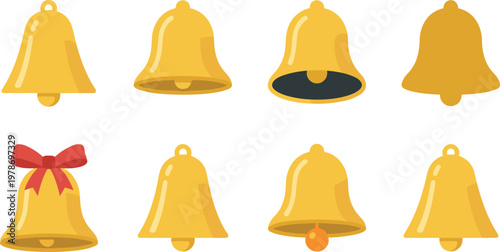 Set of Bell Icons with Different Designs and Styles Including Christmas and Traditional Bells for Web, App, and Graphic Use