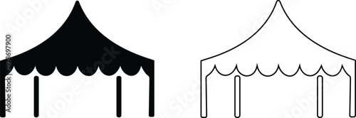 Event tent canopy pavilion icon set collection group in black red flat and line style vector illustration, camping shelter marquee gazebo awning symbol pack minimal outline design bundle