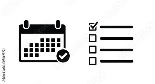Calendar and checklist scheduling and task completion icon set