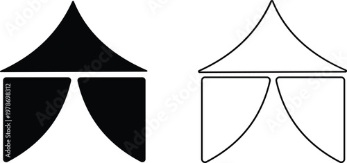 Event tent canopy pavilion icon set collection group in black red flat and line style vector illustration, camping shelter marquee gazebo awning symbol pack minimal outline design bundle