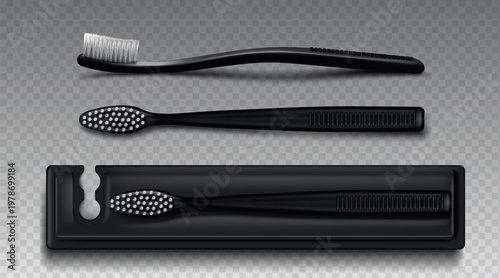 Black plastic toothbrush with package box