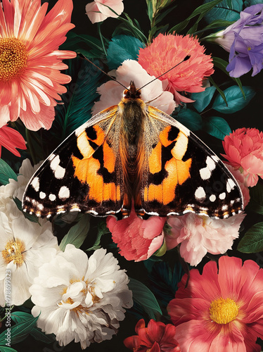 Butterfly on Flowers – Detailed Wing Pattern Macro