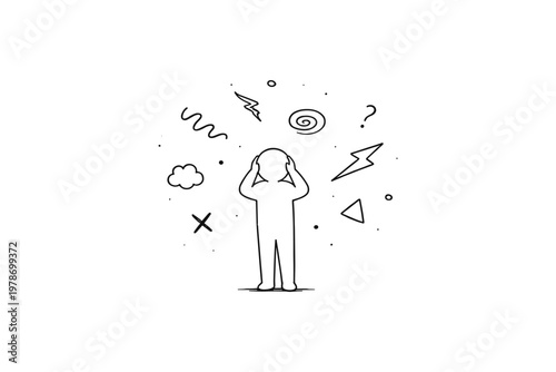 Person overwhelmed by thoughts and emotions, feeling stressed and confused