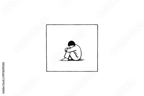 Lonely person curled up in a ball, symbolizing isolation and sadness