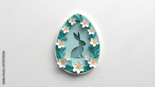  Elegant Easter Bunny Paper-Cut Illustration in Egg Frame
