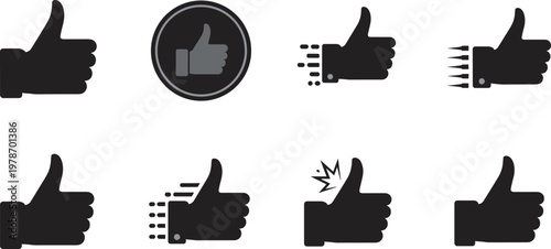 Like icon set, thumbs up symbols, flat vector illustration of approval gestures, feedback icons, social media like buttons, vector clipart