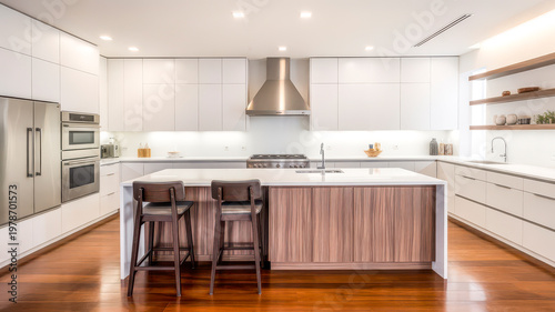 Modern kitchen with island and stainless steel appliances