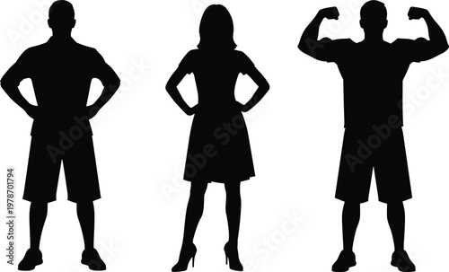 Silhouette set of a woman boxing in various action poses, featuring punching, defending, and celebrating victory for fitness and sports.