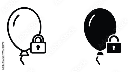 A pair of balloons with padlocks on the ribbons