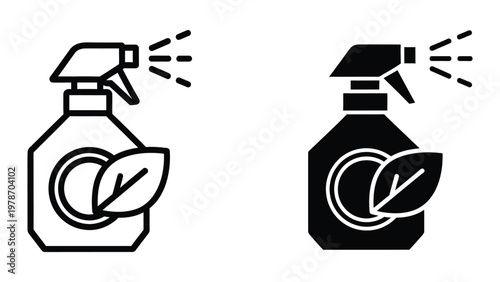 Eco friendly cleaning product spray bottle icons