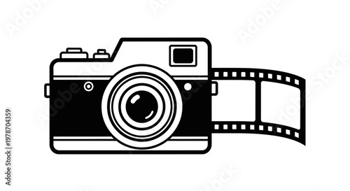 Black and white illustration of a camera.