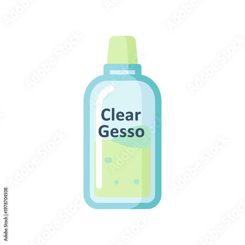 Clear gesso bottle for art supplies and painting surface preparation vector illustration liquid primer for transparent coating canvas equipment creative material for professional artist painting.