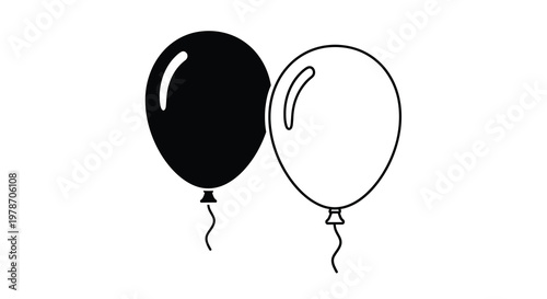 Two simple balloons one black and one white shown in a line art style