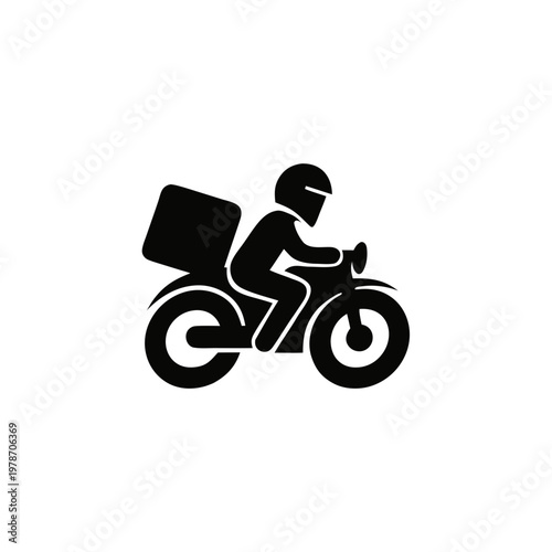 Swift Delivery: A bold silhouette captures the essence of efficient courier services, depicting a rider speeding on a motorbike with a delivery box. The icon represents fast and reliable transport.