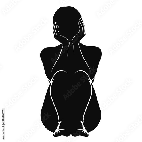 Silhouette of introspection: A simple monochrome silhouette of a person in a pose of deep thought, embodying themes of contemplation and inner reflection.