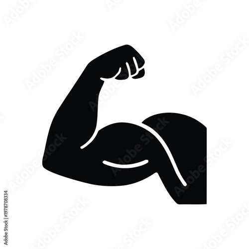 Black Silhouette of a Muscular Bicep Flexing on a White Background