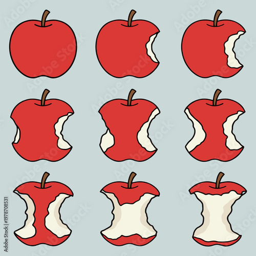 Fotografia Step by Step Eating Progress of a Red Apple in Flat Design Vector Illustration