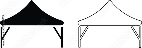 Event tent canopy pavilion icon set collection group in black red flat and line style vector illustration, camping shelter marquee gazebo awning symbol pack minimal outline design bundle