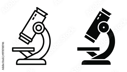 A black and white illustration of two microscopes