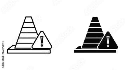 Black and white traffic cone warning signs