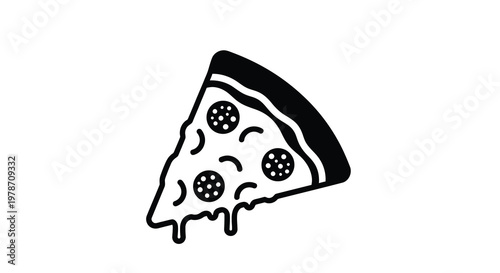 Black and white illustration of a single slice of pepperoni pizza