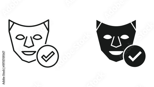 Two verified theatrical masks in black and white