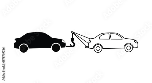 A black car being towed by a white tow truck in a simple illustration