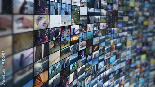 Global streaming media content wall displaying videos