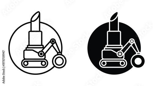 Contrast between a white and black background icon of a robotic arm with a circular base