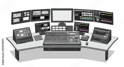 Broadcast Control Room Setup Vector Illustration