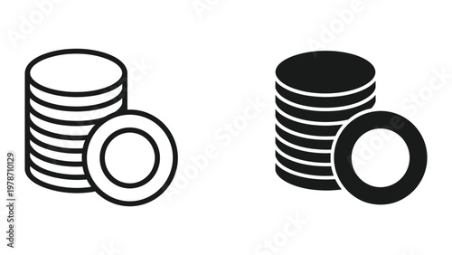 Comparison of stacked coins with different visual styles and thicknesses