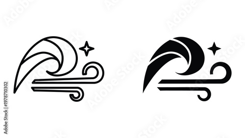 Contrasting wind symbols featuring a star in a minimalist and bold design style