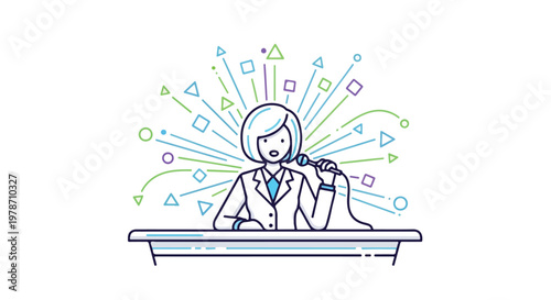 Female News Broadcaster Reporting Live Vector Illustration