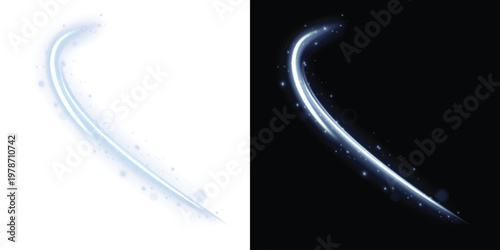 Glowing Trail. An elegant wave of blue glowing particles. An abstract blue glowing trail with shimmering dust particles and a smooth curve of movement