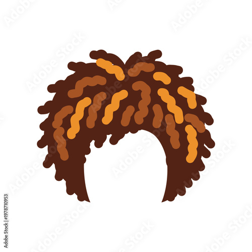 Curly brown hair wig with blonde highlights isolated on white background for costume design or avatar creation presenting diverse hairstyles and fashion accessories for digital character development.
