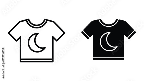 Contrasting t-shirts with crescent moon graphic designs shown in black and white