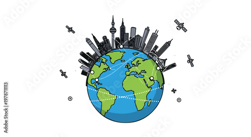 Global Communication Network World Illustration