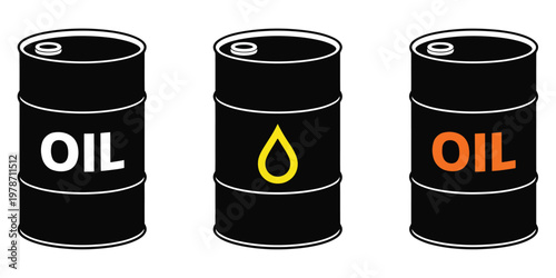 Oil barrel icon with crude petroleum symbol, representing the energy industry and fuel storage, vector illustration for oil production, energy resources, and industrial infrastructure design.