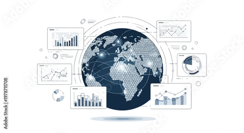 Global Network of Data and Analytics with World Map and Charts