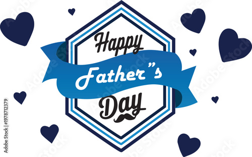 Happy father's day greeting card with hearts and ribbon