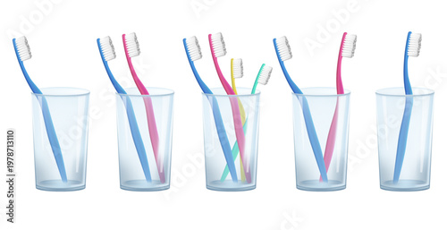 colorful toothbrushes in glass