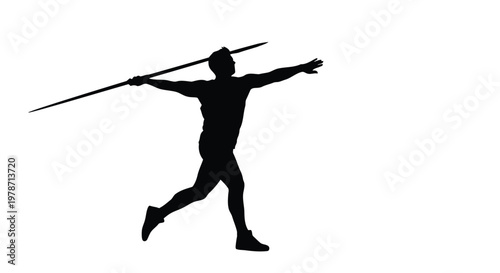 Silhouette of a man throwing a javelin in a running motion