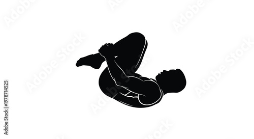 Black silhouette of a man lying on his back with bent knees